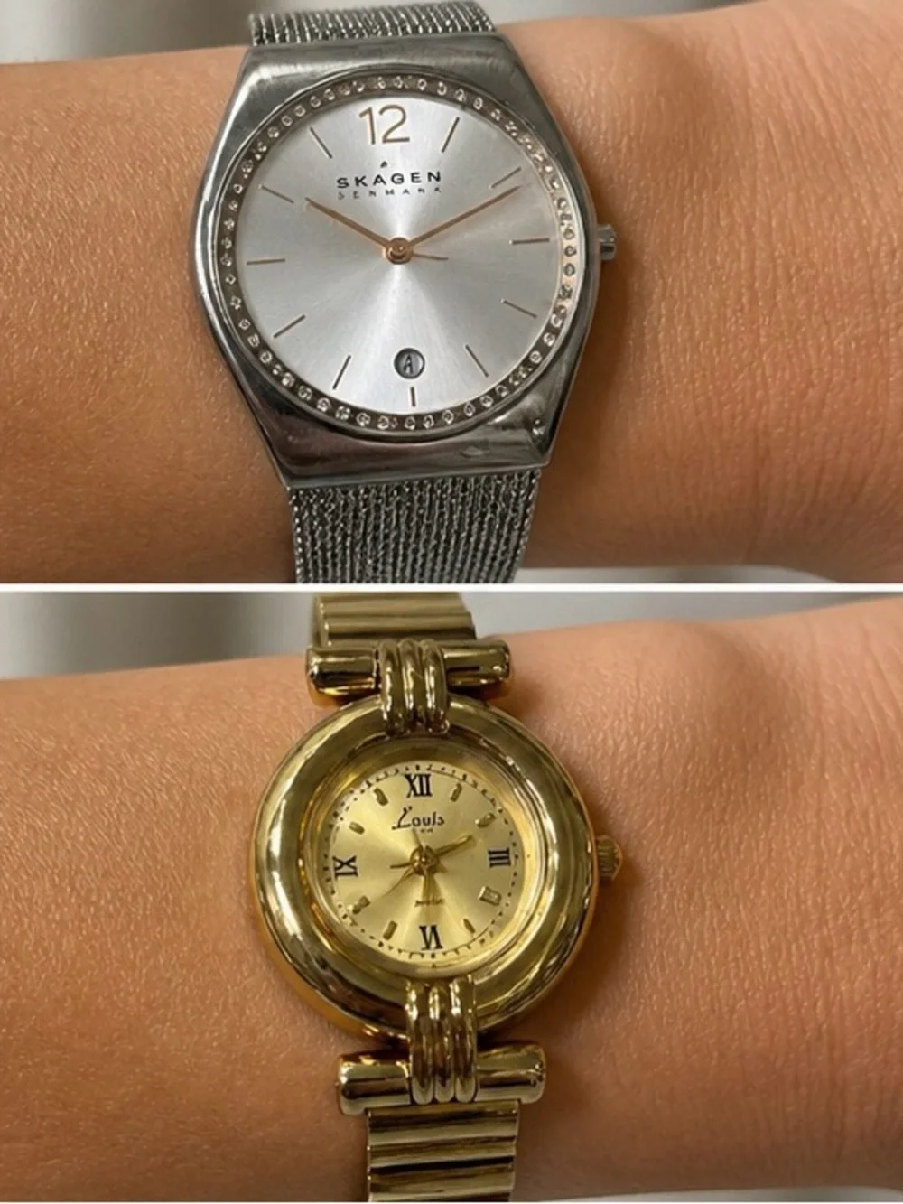 Watch Bundle: Timex Face, Two Tone Skagen and Gold Tone Lotus. Vintage inspired.